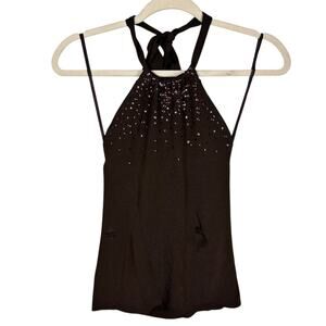 Vintage 90s Y2k Ann Taylor LOFT Jersey Knit Brown Sequin Halter Top Medium NWT